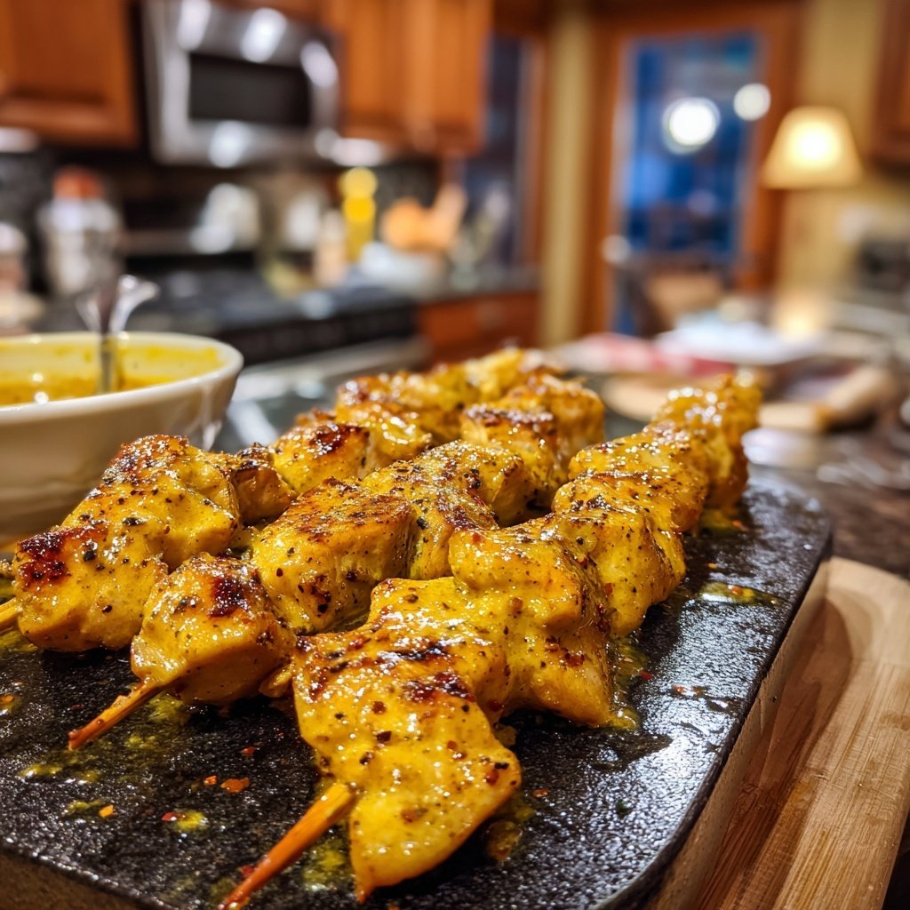 Saftige Hähnchenspieße mit Honig-Senf-Marinade