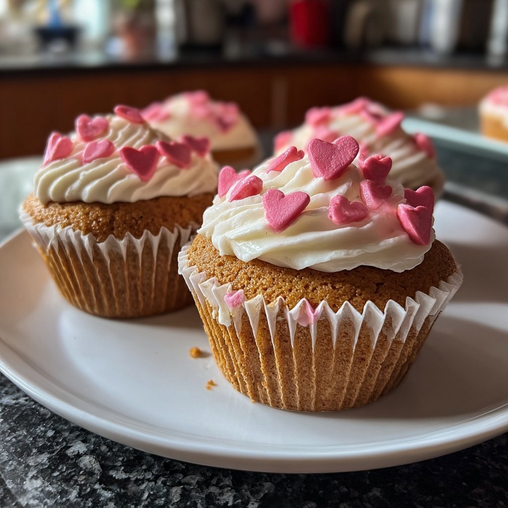 Cupcakes mit Herzdekor und Erdbeerfrosting