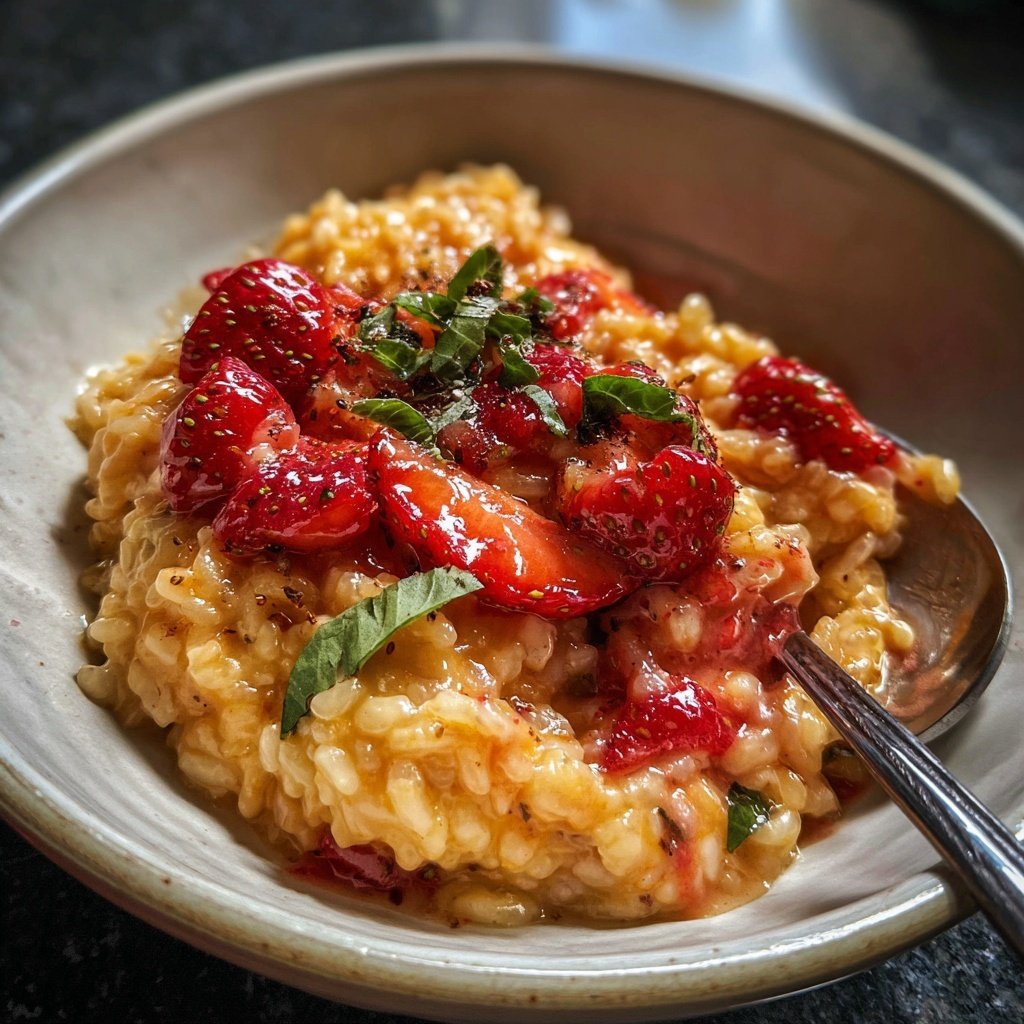 Cremiges Valentinsrisotto mit Erdbeernote