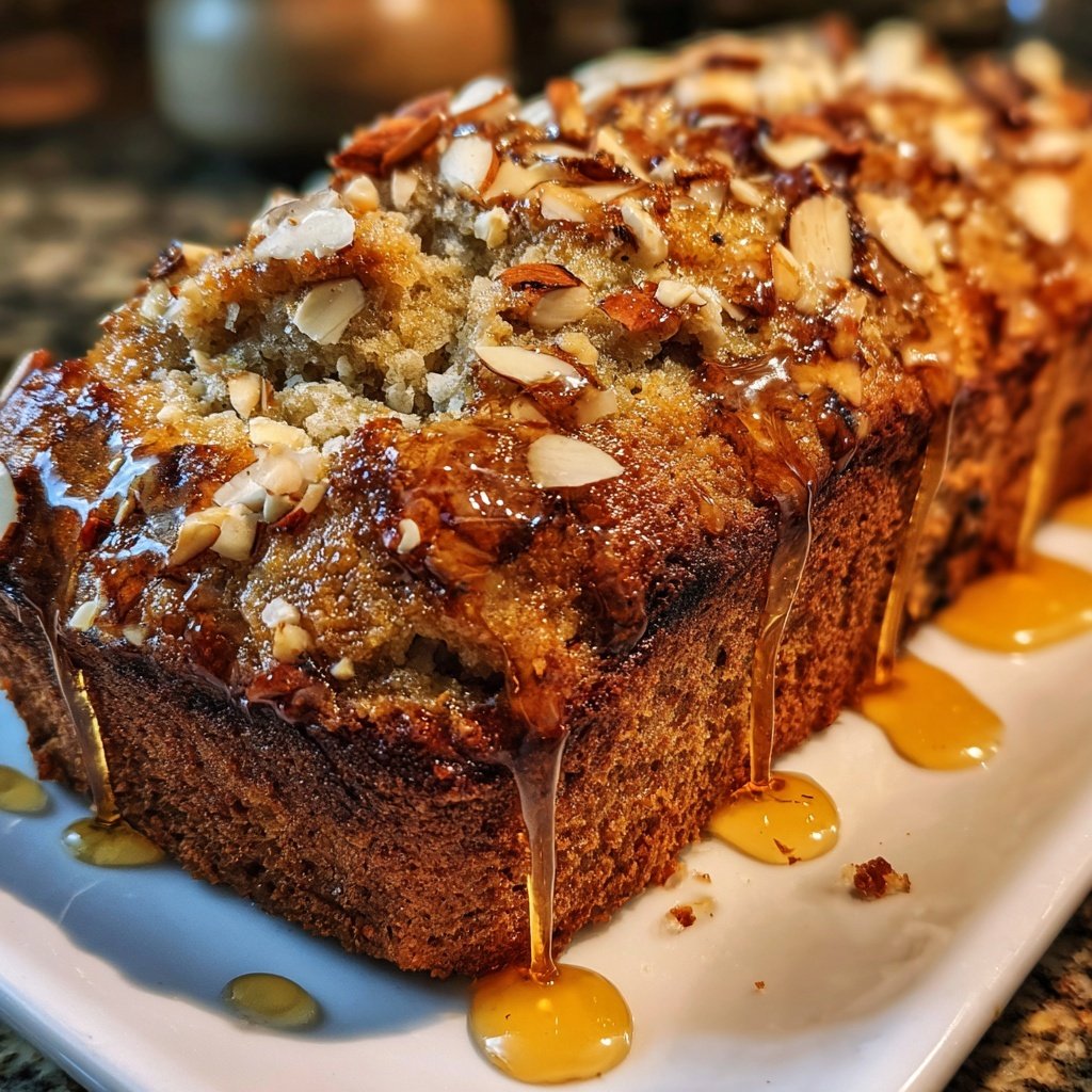 Bananenbrot mit Mandelstückchen und Honig