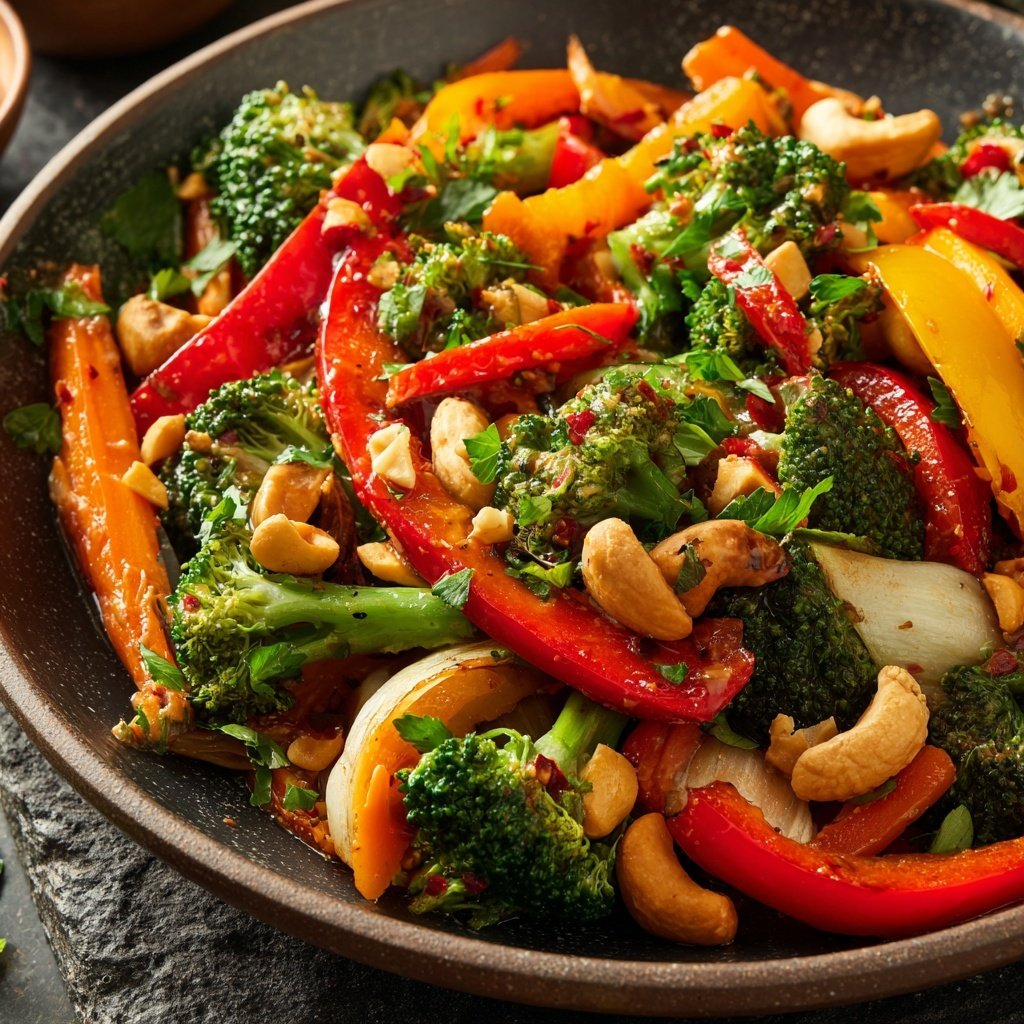 Gemüsepfanne mit Erdnusssauce