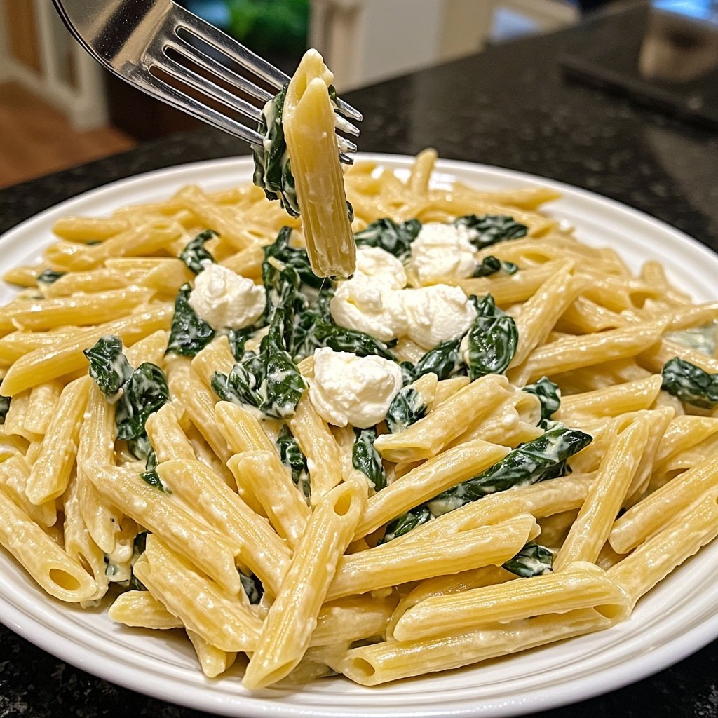 Penne mit Spinat und Ricotta